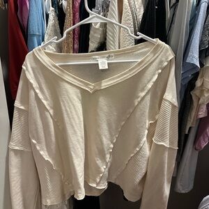 Altar'd State Cream V-Neck Sweatshirt